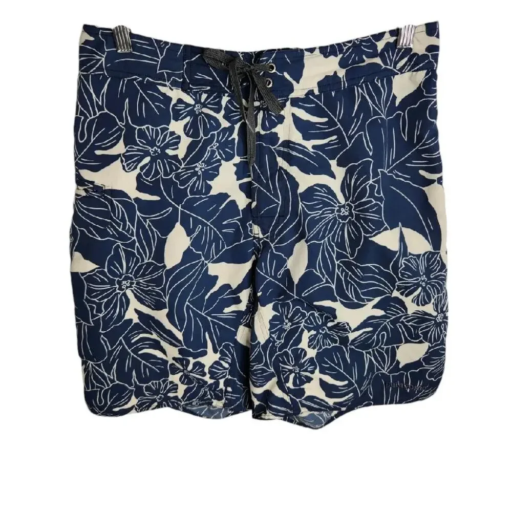 Patagonia Wavefarer Board Shorts Tropical Floral Men's Size 31 Blue Cream‎
